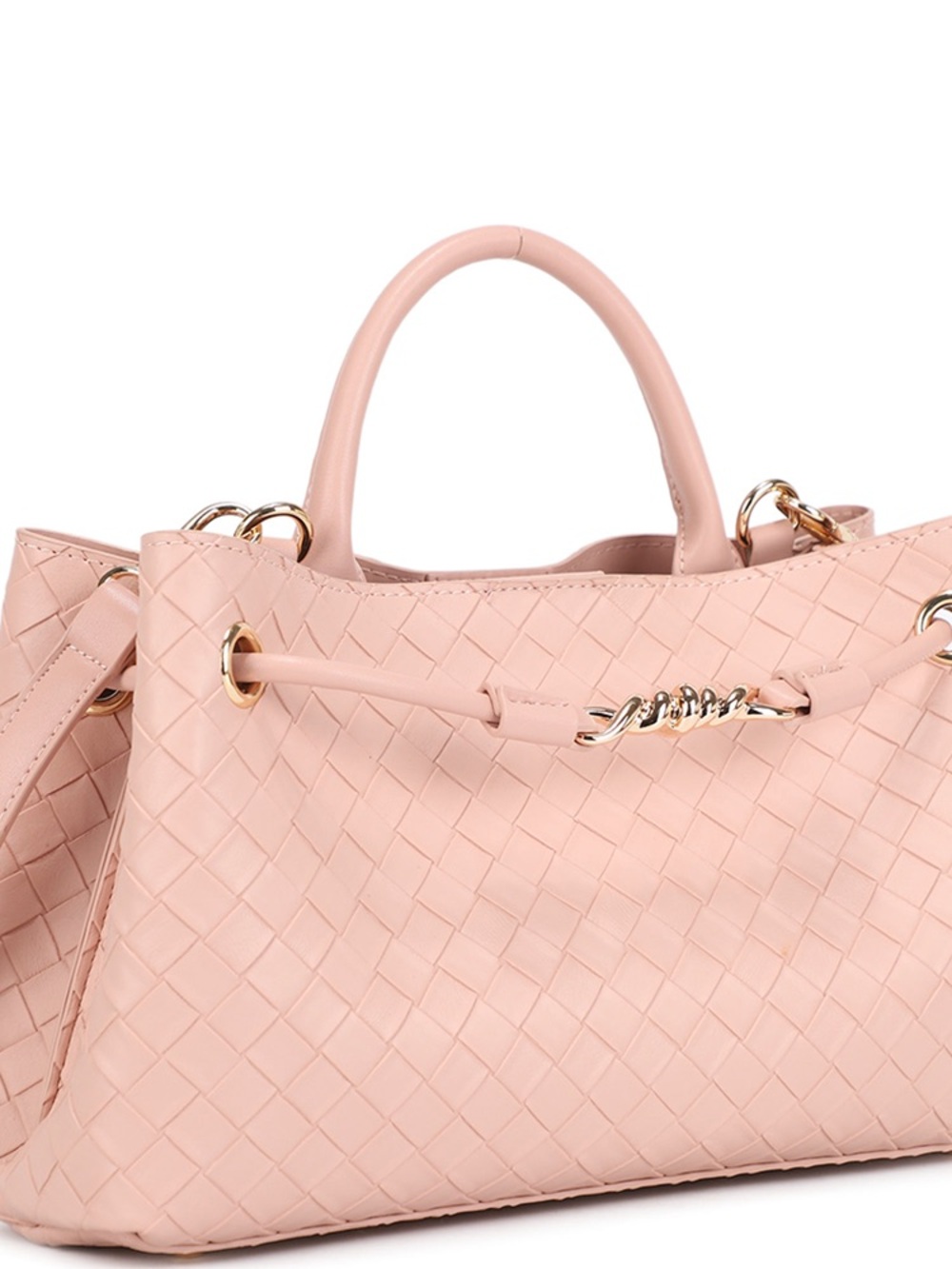 Blush Woven Tote Handbag with Gold Accent